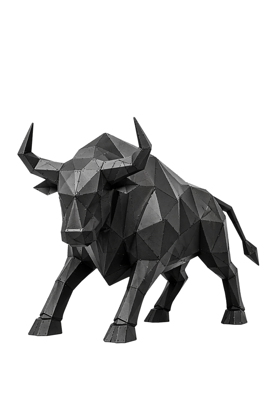 Geometrik Metal Boğa Heykeli – Modern Low Poly Tasarım