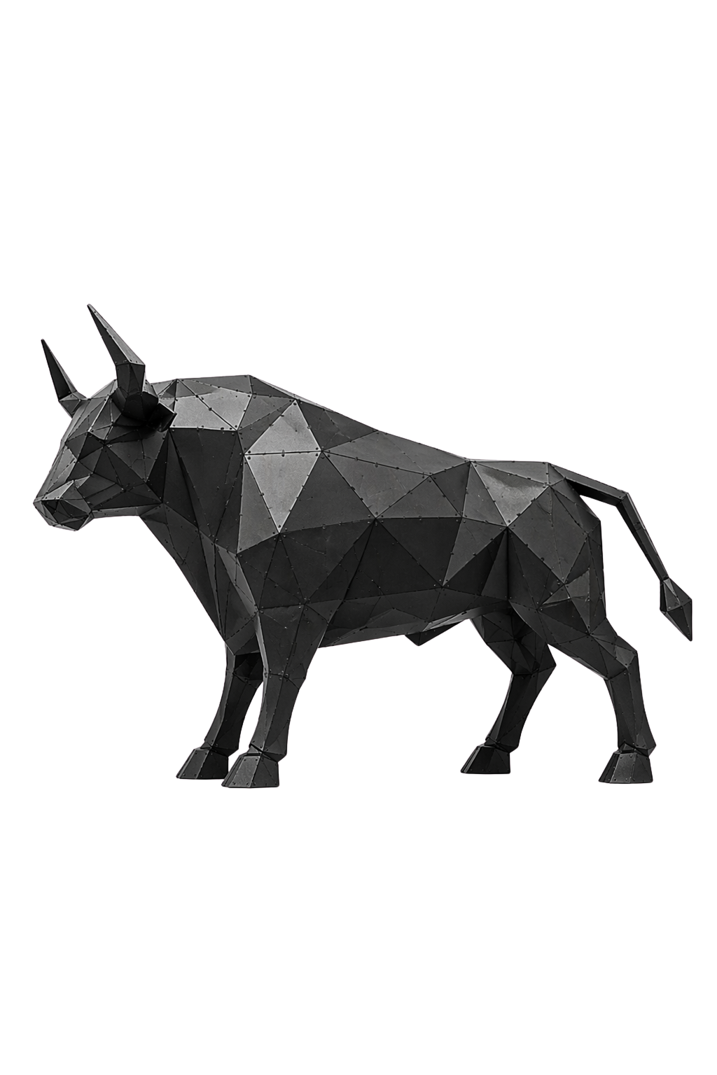 Geometrik Metal Boğa Heykeli – Modern Low Poly Tasarım